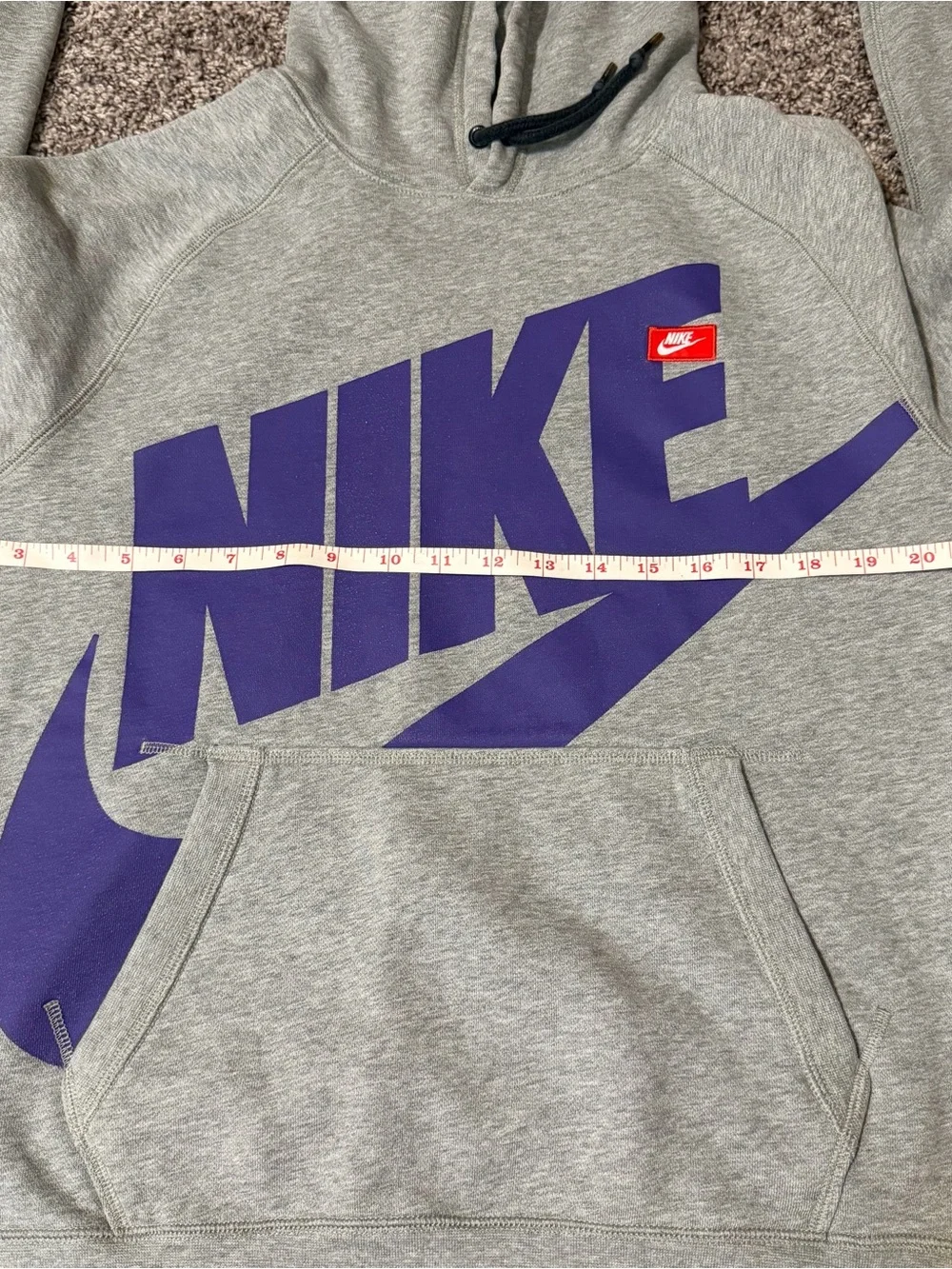 Nike Men’s Pullover Hoodie L Regular Gray Purple Logo Graphic Fleece Pockets